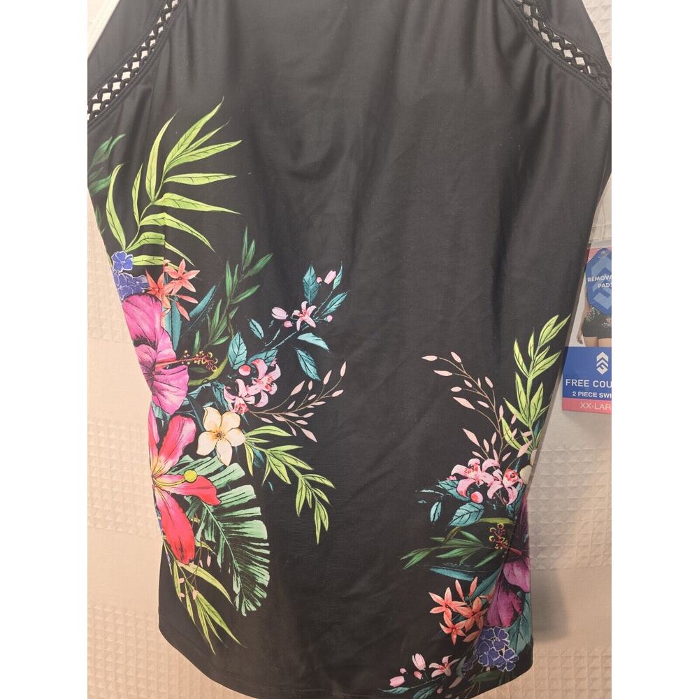 Free Country Sz XXL Tankini Top Swimsuit Floral Beach Eyelet Removable Pads 8454 - Picture 5 of 9